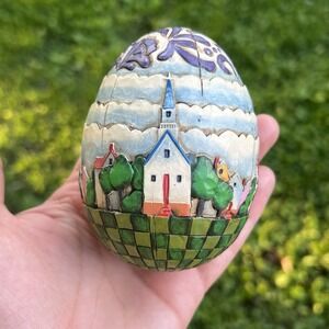 Vintage 2004 Jim Shore St CHURCH Carved Egg Figurine 4001852 Spring Easter